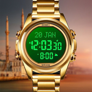 时刻美阿拉伯自动指南针5次时间，方向指示钢带电子召唤多功能手表