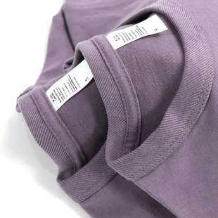 300g重磅碳素磨毛黑布林紫色短袖，t恤纯棉浅紫色，宽松体恤男女款tee