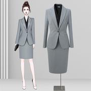 灰色西装套装女春秋通勤面试上班正式场合职业套裙高级感西服外套