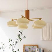 北欧原木风玻璃罩吊灯法式奶油日式客厅卧室餐厅全铜灯具