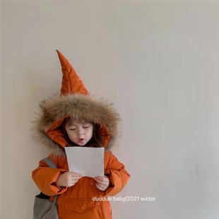 冬季韩国童装韩版貉子毛大毛领可爱魔法，尖尖帽棉服宝宝冬外套