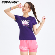 可莱安羽毛球服女套装夏季透气速干短袖上衣时尚修身紫色球衣运动