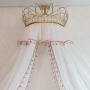 定制欧式公主床幔重工镶珠仿麻料家用床头帘样板房背景装饰新中式
