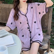 睡衣女夏开衫(夏开衫，)短袖ins大码pyjamas家居服棉，套装可外穿夏季韩式