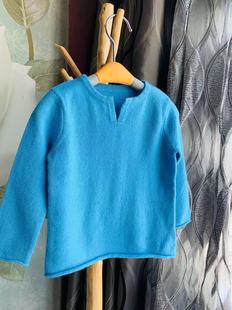 颐然羊绒儿童圆领羊绒衫，单股湖蓝色羊绒，羊毛混纺90码打底衫