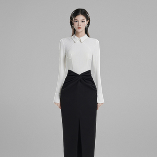 越南小众品牌HATONG 2023年秋季限定经典简约风黑白拼接连衣裙