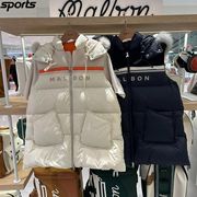 韩国malbon高尔夫球服23秋冬女golf毛皮，边饰保暖连帽羽绒背心
