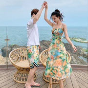 大码男式沙滩裤海边套装，抹胸吊带碎花裙泰国海南三亚旅游度假情侣