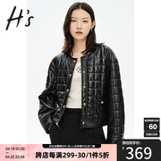 HS奥莱2023秋季女装商场同款黑色简约蛋白皮绗缝潮酷外套棉衣