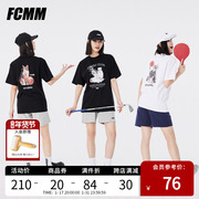 fcmm春夏潮牌趣味猫咪系列圆领卡通，印花t恤情侣款休闲运动短袖