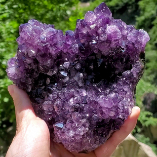 天然紫水晶簇原石标本矿晶手把，件矿物石头，桌面装饰品奇石家居摆件