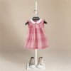 高级洋气夏季儿童甜美粉红色背心公主裙女童格子连衣裙外贸童装棉