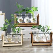 创意木架桌面水培玻璃花瓶，养绿萝植物，花盆容器摆件办公室客厅装饰