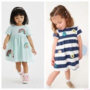 英国next童装23夏女童女宝宝，条纹花朵彩虹，亮片短袖连衣裙洋装