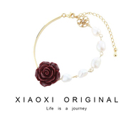 xiaoxi原创小众设计玫瑰花，手饰天然珍珠蝴蝶手链学生仙女饰品