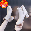 品牌真皮马丁靴子女2022春秋短靴百搭粗跟高跟鞋米白色时装靴