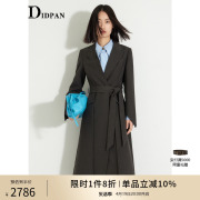 IDPAN秋季女装时尚通勤气质西装领修身百搭长款外套女