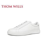 thomwills男款小白鞋真皮运动男士，休闲皮鞋商务西装白色板鞋冬季