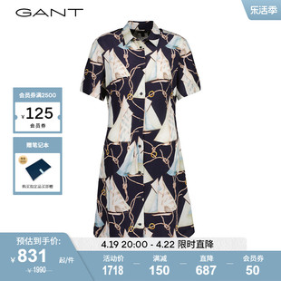 亚洲限定GANT甘特23春夏款女士印花翻领短袖衬衫式连衣裙4503276