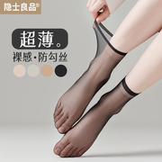 丝袜女夏季薄款防勾丝黑色肉色，短款黑丝袜，超薄防滑水晶丝中筒袜子