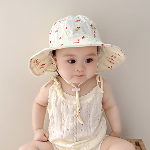 婴儿防晒帽子春秋夏季大帽檐女宝宝遮阳帽，甜美可爱女童太阳渔夫帽