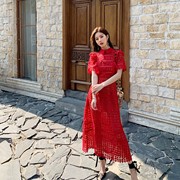 2022年女装夏装红色爱心蕾丝，连衣裙旅游度假结婚新年长(新年长)款礼服