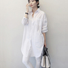韩国东大门2024年春季纯棉宽松bf风中长款白色，衬衫大码长袖衬衣女