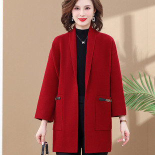 秋冬季喜服婆婆妈妈结婚宴礼服红色大衣小个子外套装大码披肩冬装