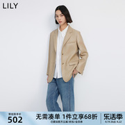 LILY2024春女装商务通勤气质时尚复古单排扣休闲PU皮西装外套