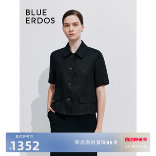 blueerdos24春夏简约翻领，100%亚麻中袖西服外套b245j0019