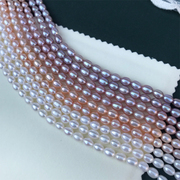 7-8mm天然淡水珍珠项链半成品 强光微瑕 米形水滴形散珠裸珠