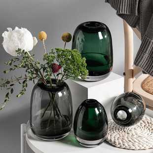 日式简约插花工艺花瓶，圆润厚重玻璃花瓶，装饰水培工艺品装饰摆件
