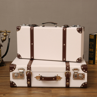欧式复古手提收纳箱木质仿古木箱子，好看皮箱轻奢行李箱展示道具箱
