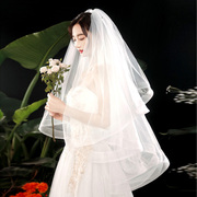新娘婚纱头纱香槟色头饰，蓬蓬纱超仙森系，拍照多层短款主题结婚旅拍