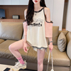 短袖t恤女ins2024韩版夏季设计感露肩，小心机撞色大码上衣