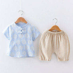 童装男童夏装短袖套装儿童，夏季宝宝棉麻衣服两件套1-2-3岁4潮