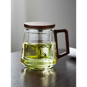 绿茗居家用耐热过滤水杯，带把泡茶玻璃杯，带盖办公高档茶杯花茶杯子