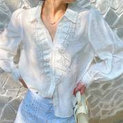 2024春季白衬衫女长袖法式设计感名媛风通勤女衬衣欧美跨境女装