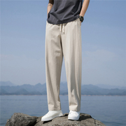 中国风亚麻裤子男，宽松休闲裤夏季薄款长裤直筒，复古棉麻垂感阔腿裤