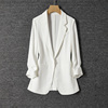 白色醋酸西装外套女2023春夏季薄款高级感气质显瘦七分袖西服