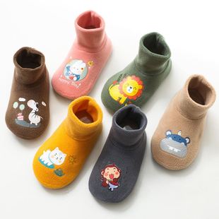 宝宝地板袜秋冬儿童防滑袜套，加绒厚底中筒婴儿学步袜高筒保暖鞋套