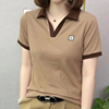 短袖t恤女夏季POLO衫中年妈妈宽松大码女装翻领洋气衣服简约上衣