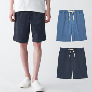 男式无印日式良品棉弹力，轻量牛仔短裤薄款轻便五分裤，夏季宽松中裤