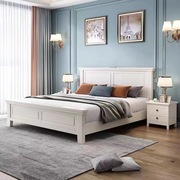 高档白色实木床现代简约1.8米双人床美式1.5米单人床，高箱储物卧室