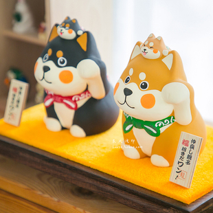 日本进口龙虎作柴犬狗存钱罐陶土创意摆件结婚礼物送新人礼盒开店