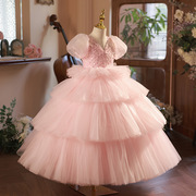 九岁儿童生日公主蛋糕裙绑带小伴娘红毯女孩唱歌钢琴比赛豪华礼服