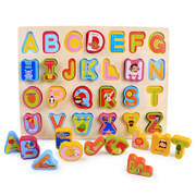 木制认知板手抓板数字，字母几何形状拼图，拼版宝宝早教积木