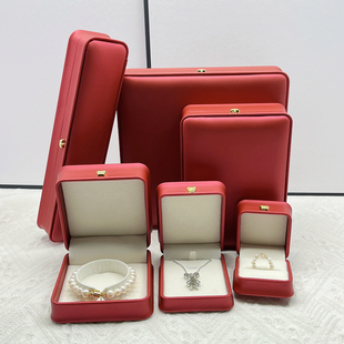 高档红色首饰盒新年送礼饰品盒结婚三金戒指吊坠盒手镯项链珍珠盒