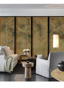 现代中式松树壁纸禅意轻奢古典墙纸客厅电视背景墙定制墙布无纺布