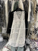 韩国2024春季白色花朵，蕾丝透视叠穿v领网纱背心连衣裙